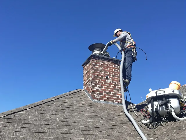 Dedicated Groton Chimney Sweep team member cleaning a chimney in Groton, MA