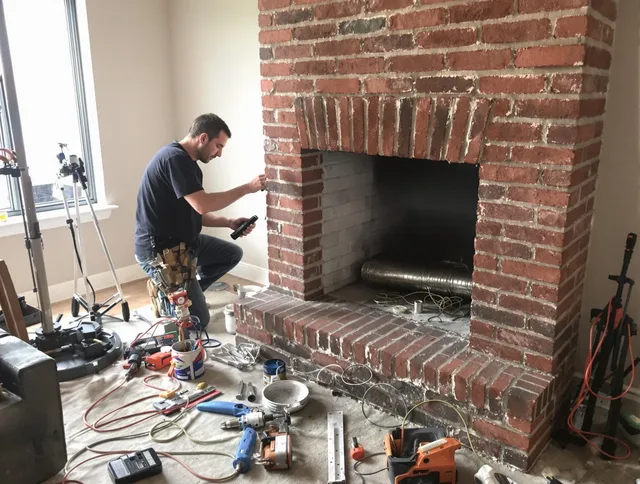 Groton Chimney Sweep specialist finalizing chimney liner service in Groton, MA