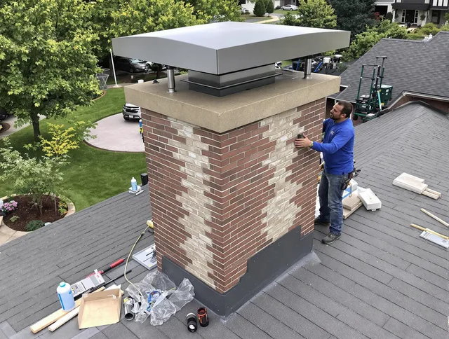 Groton Chimney Sweep team working on a custom chimney remodel in Groton, MA
